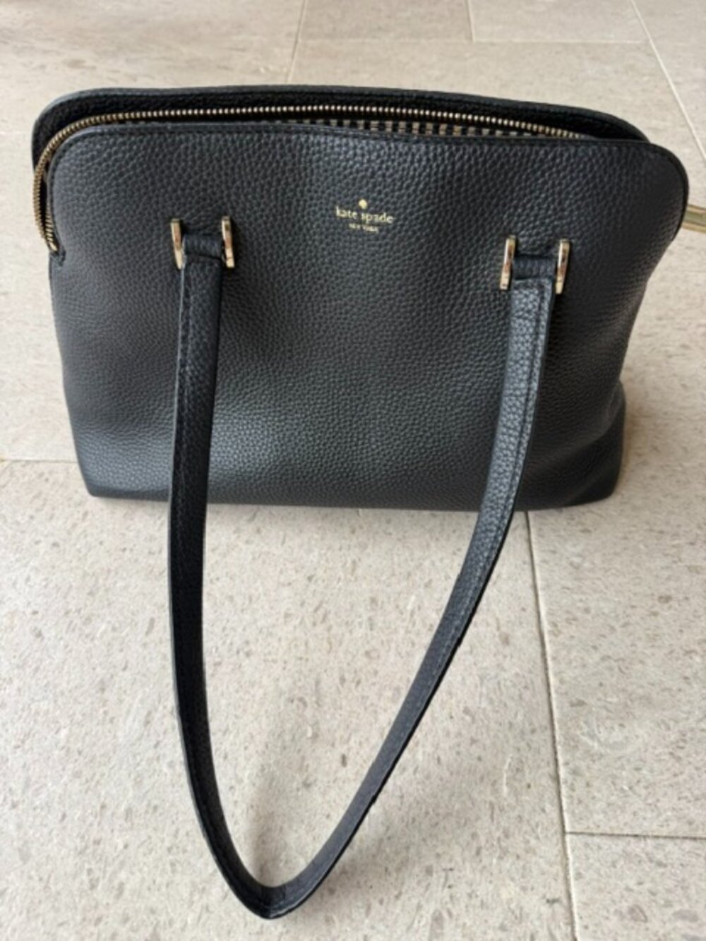 Kate Spade Black Pebbled Leather Satchel Shoulder Bag Gold Hardware